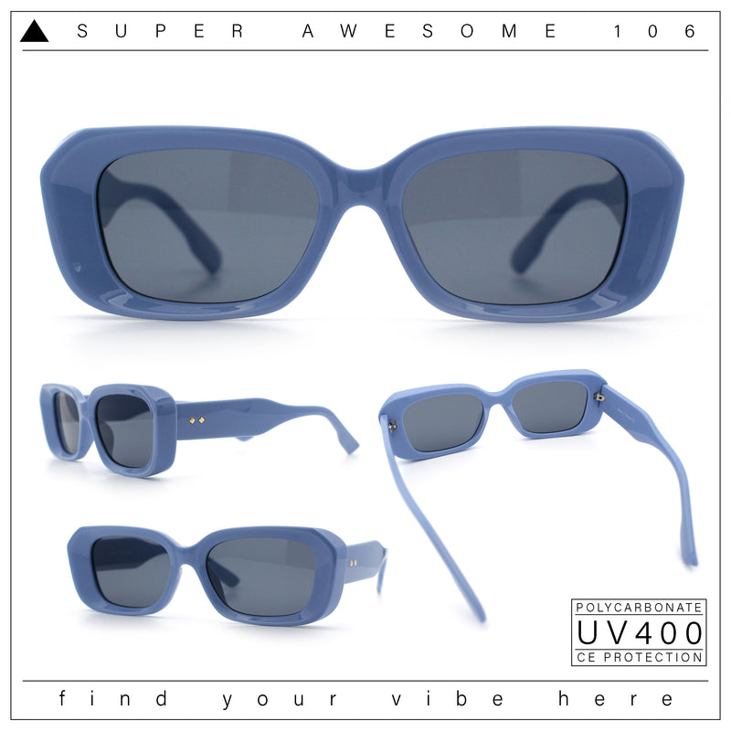Womens Beveled Thick Plastic Narrow Rectangle Mod Fashion Sunglasses