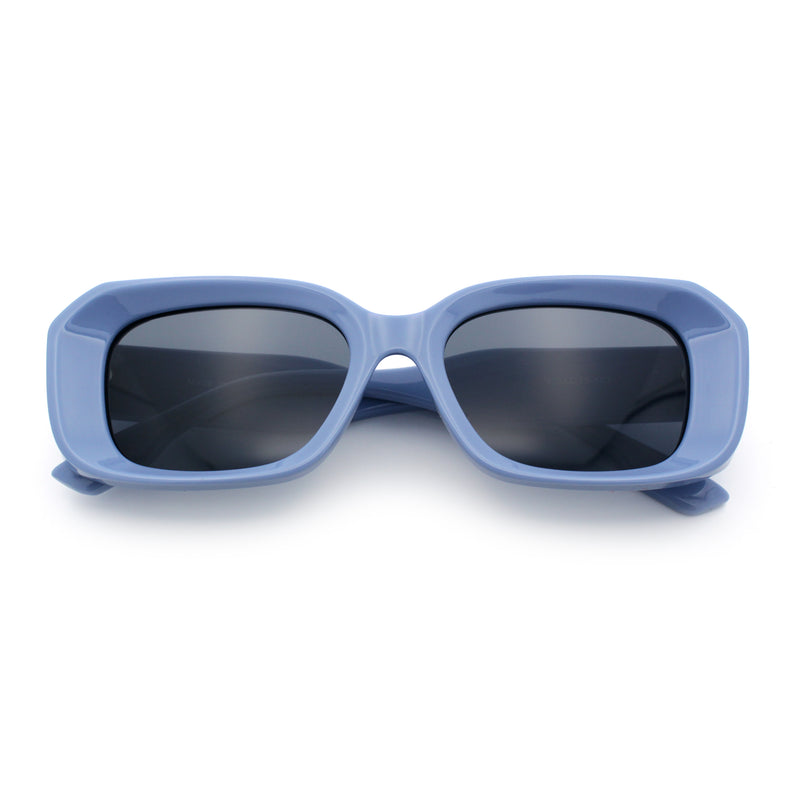 Womens Beveled Thick Plastic Narrow Rectangle Mod Fashion Sunglasses