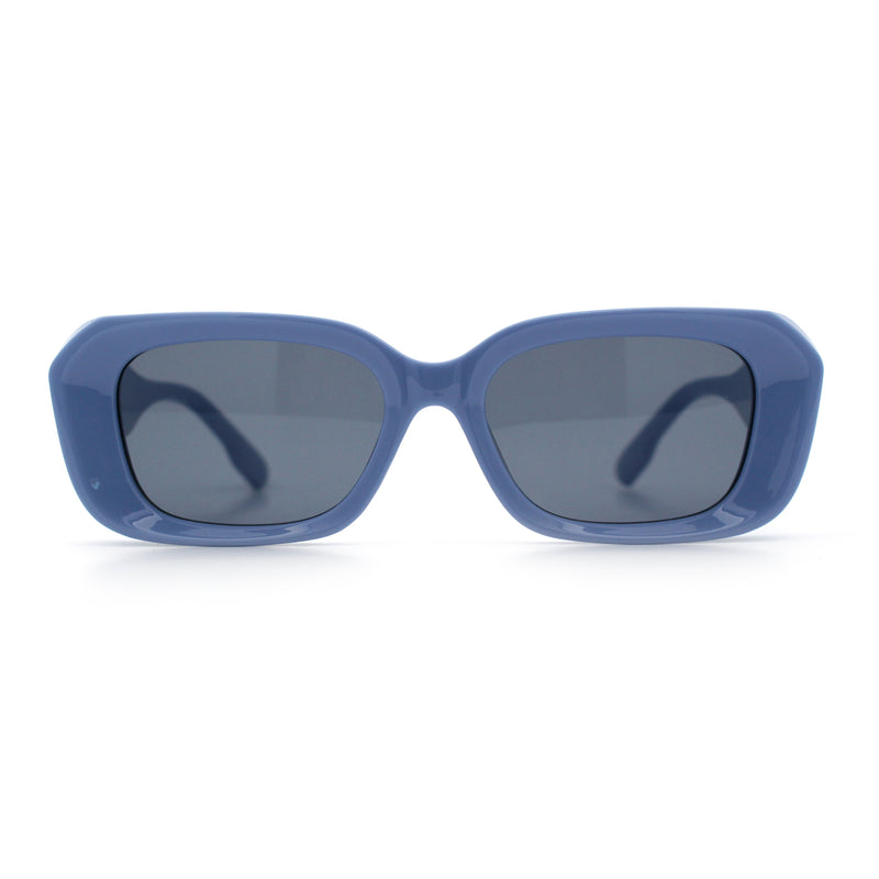 Womens Beveled Thick Plastic Narrow Rectangle Mod Fashion Sunglasses
