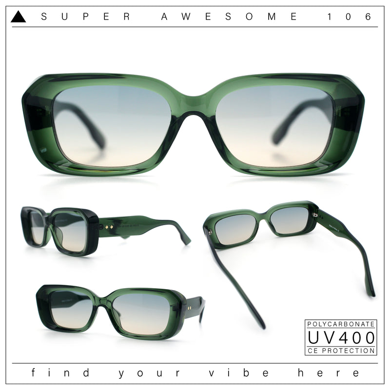 Womens Beveled Thick Plastic Narrow Rectangle Mod Fashion Sunglasses