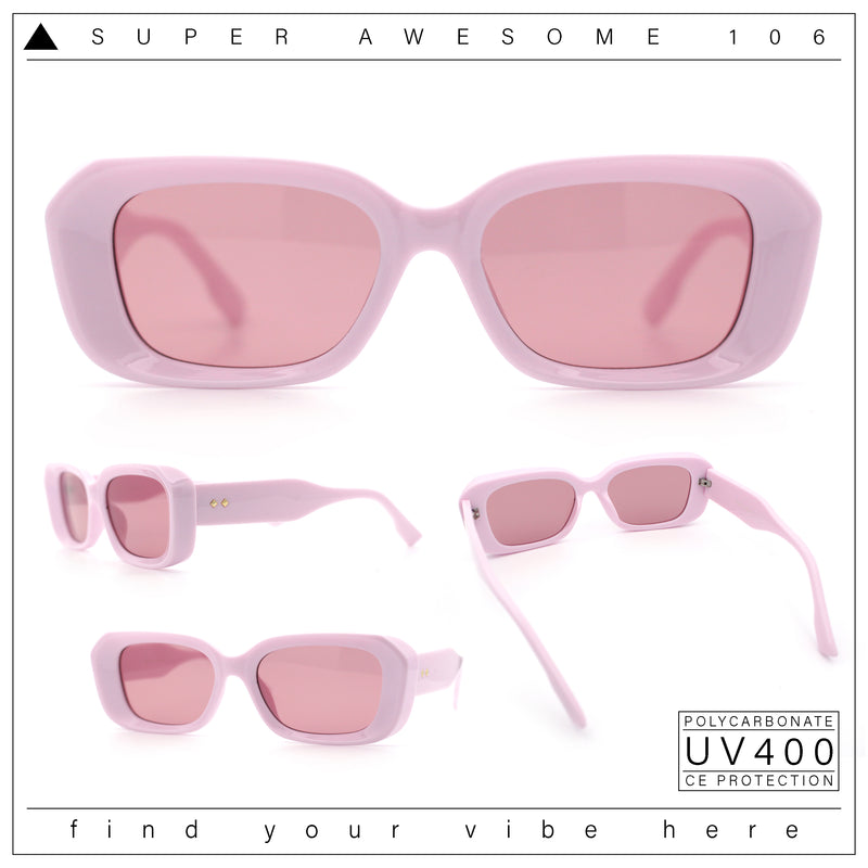Womens Beveled Thick Plastic Narrow Rectangle Mod Fashion Sunglasses