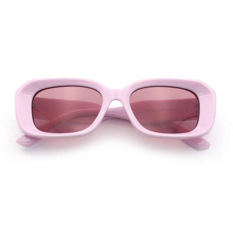 Womens Beveled Thick Plastic Narrow Rectangle Mod Fashion Sunglasses