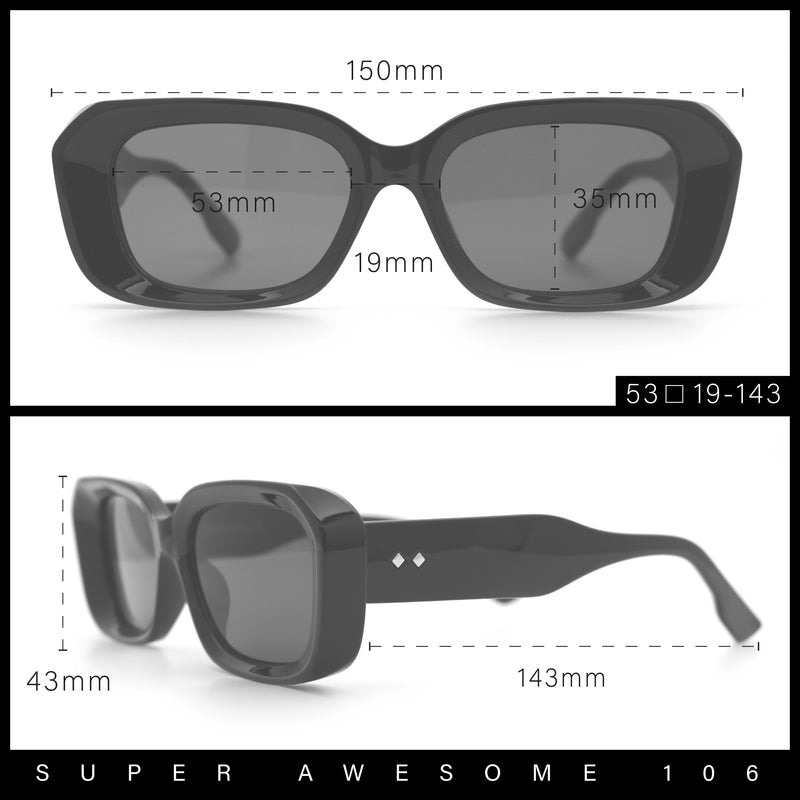 Womens Beveled Thick Plastic Narrow Rectangle Mod Fashion Sunglasses