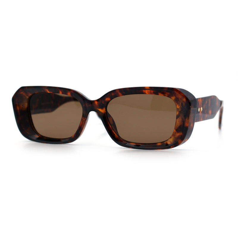Womens Beveled Thick Plastic Narrow Rectangle Mod Fashion Sunglasses