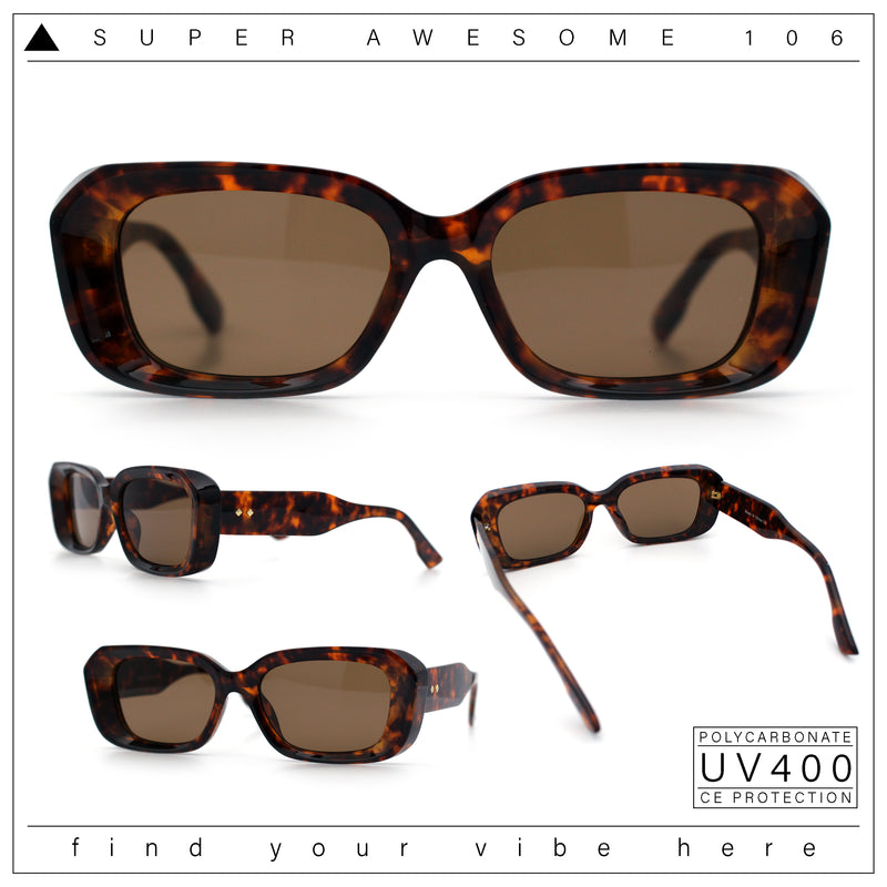 Womens Beveled Thick Plastic Narrow Rectangle Mod Fashion Sunglasses