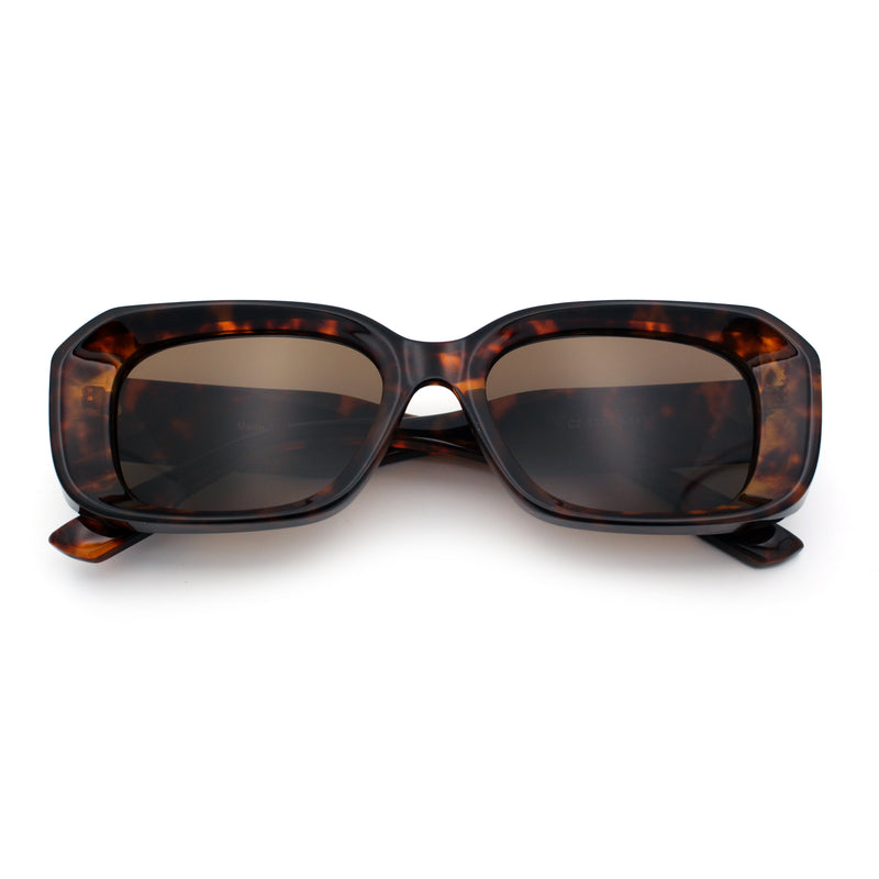 Womens Beveled Thick Plastic Narrow Rectangle Mod Fashion Sunglasses