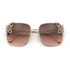 Luxury Womens Heavy Rhinestone Bling Rectangle Butterfly Metal Sunglasses