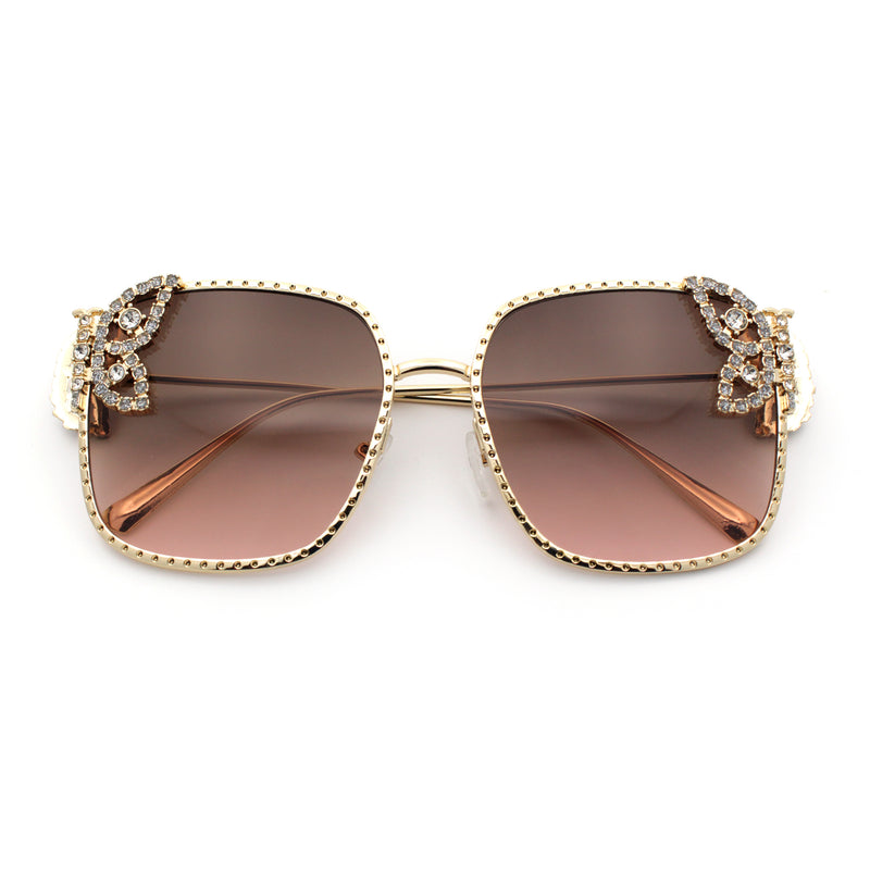 Luxury Womens Heavy Rhinestone Bling Rectangle Butterfly Metal Sunglasses