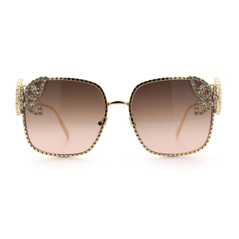 Luxury Womens Heavy Rhinestone Bling Rectangle Butterfly Metal Sunglasses