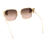 Luxury Womens Heavy Rhinestone Bling Rectangle Butterfly Metal Sunglasses