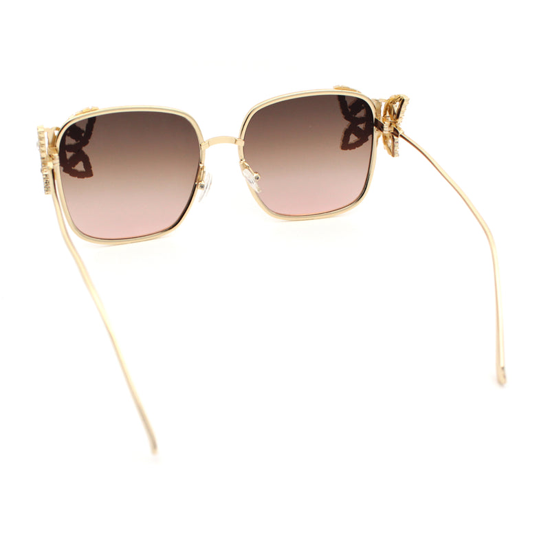 Luxury Womens Heavy Rhinestone Bling Rectangle Butterfly Metal Sunglasses