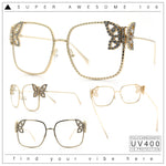 Luxury Womens Heavy Rhinestone Bling Rectangle Butterfly Metal Sunglasses