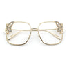 Luxury Womens Heavy Rhinestone Bling Rectangle Butterfly Metal Sunglasses