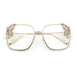 Luxury Womens Heavy Rhinestone Bling Rectangle Butterfly Metal Sunglasses