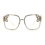 Luxury Womens Heavy Rhinestone Bling Rectangle Butterfly Metal Sunglasses