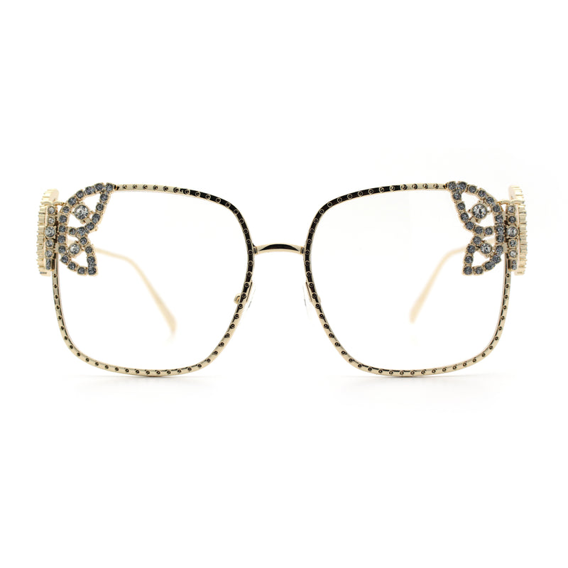 Luxury Womens Heavy Rhinestone Bling Rectangle Butterfly Metal Sunglasses