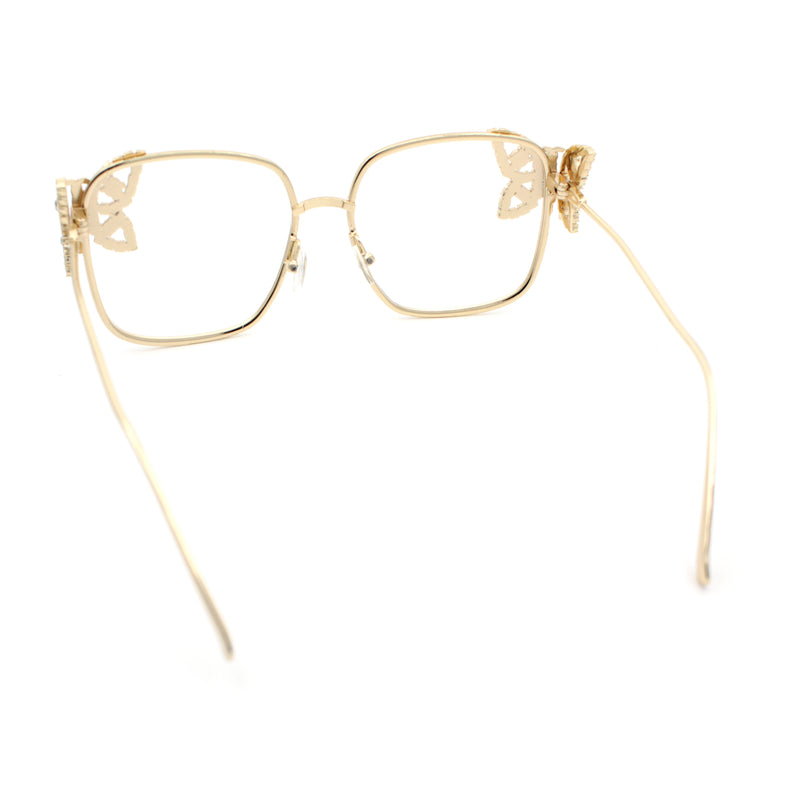 Luxury Womens Heavy Rhinestone Bling Rectangle Butterfly Metal Sunglasses