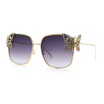 Luxury Womens Heavy Rhinestone Bling Rectangle Butterfly Metal Sunglasses