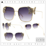 Luxury Womens Heavy Rhinestone Bling Rectangle Butterfly Metal Sunglasses