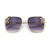 Luxury Womens Heavy Rhinestone Bling Rectangle Butterfly Metal Sunglasses