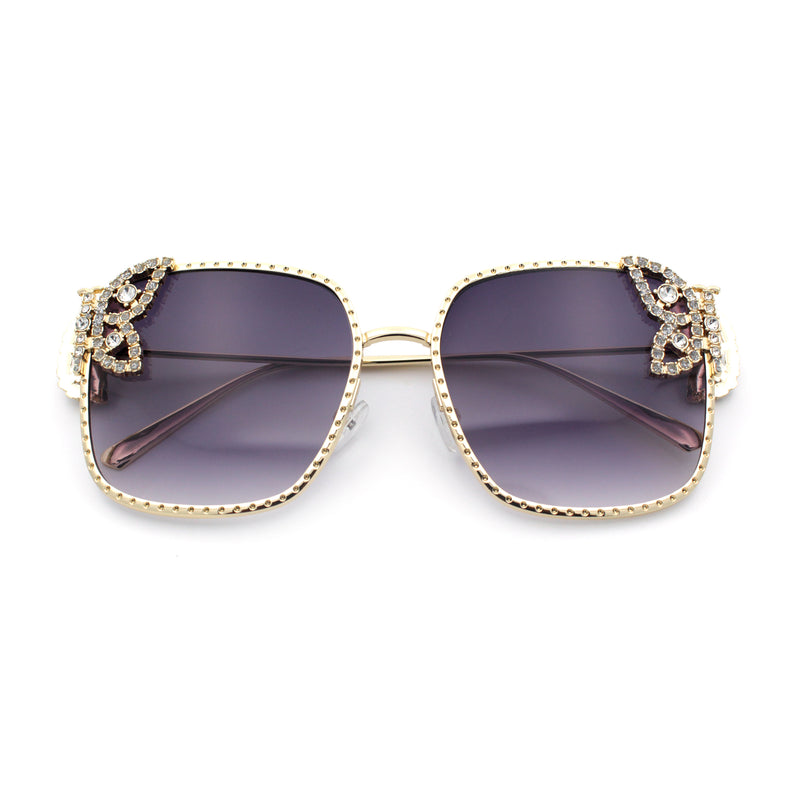 Luxury Womens Heavy Rhinestone Bling Rectangle Butterfly Metal Sunglasses