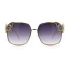 Luxury Womens Heavy Rhinestone Bling Rectangle Butterfly Metal Sunglasses