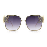 Luxury Womens Heavy Rhinestone Bling Rectangle Butterfly Metal Sunglasses