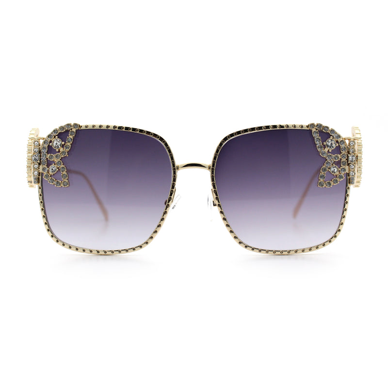 Luxury Womens Heavy Rhinestone Bling Rectangle Butterfly Metal Sunglasses