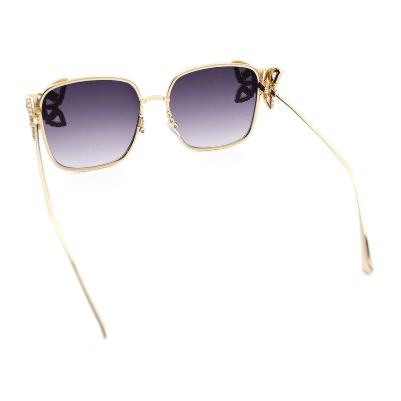 Luxury Womens Heavy Rhinestone Bling Rectangle Butterfly Metal Sunglasses