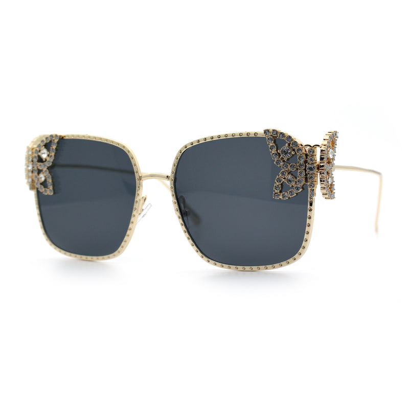 Luxury Womens Heavy Rhinestone Bling Rectangle Butterfly Metal Sunglasses