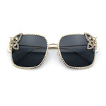 Luxury Womens Heavy Rhinestone Bling Rectangle Butterfly Metal Sunglasses