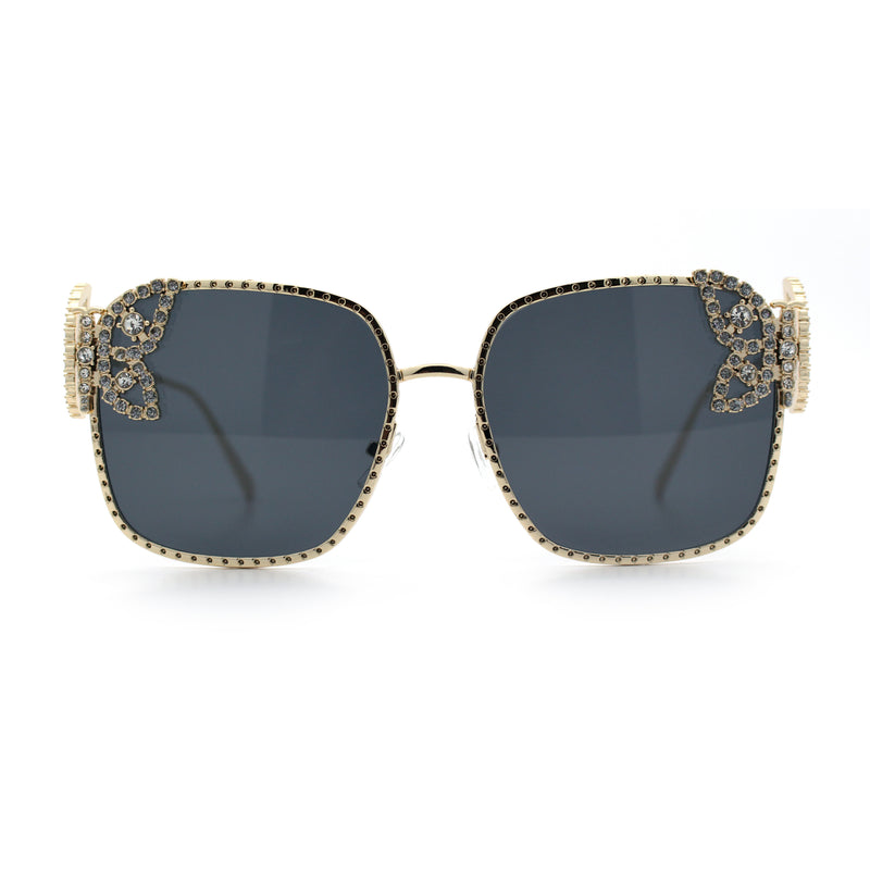 Luxury Womens Heavy Rhinestone Bling Rectangle Butterfly Metal Sunglasses