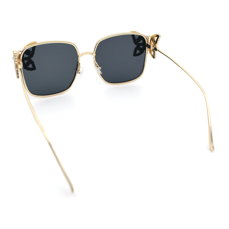 Luxury Womens Heavy Rhinestone Bling Rectangle Butterfly Metal Sunglasses