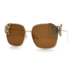 Luxury Womens Heavy Rhinestone Bling Rectangle Butterfly Metal Sunglasses