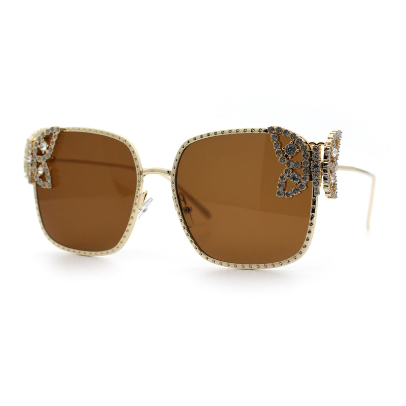 Luxury Womens Heavy Rhinestone Bling Rectangle Butterfly Metal Sunglasses