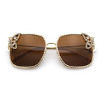Luxury Womens Heavy Rhinestone Bling Rectangle Butterfly Metal Sunglasses