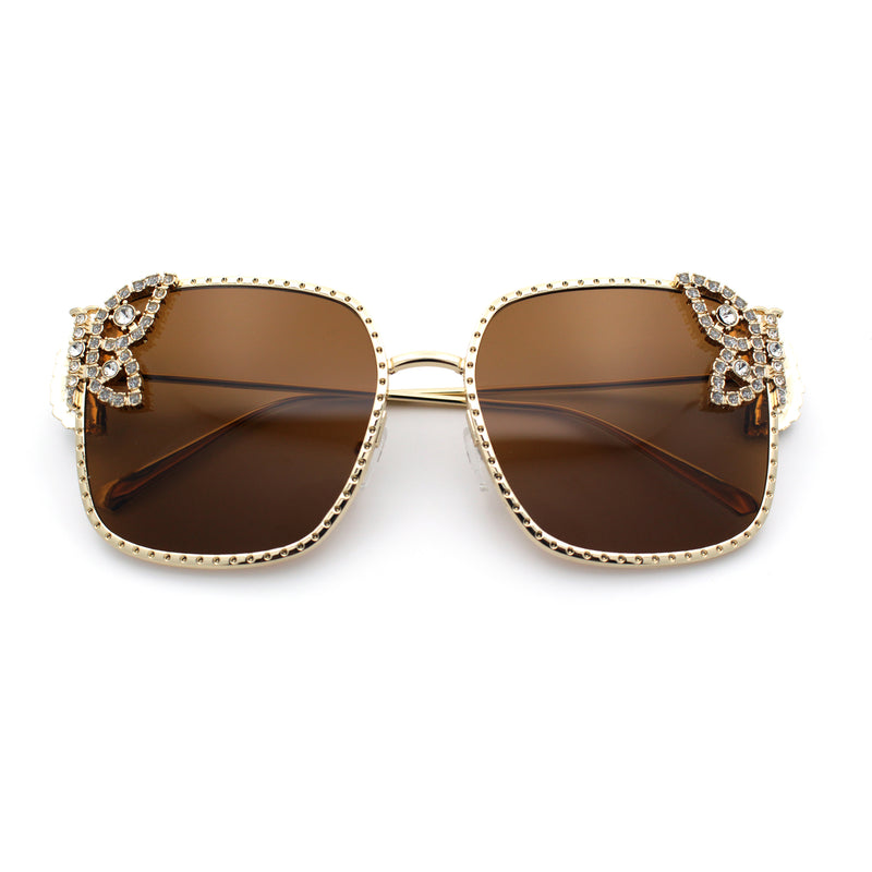 Luxury Womens Heavy Rhinestone Bling Rectangle Butterfly Metal Sunglasses