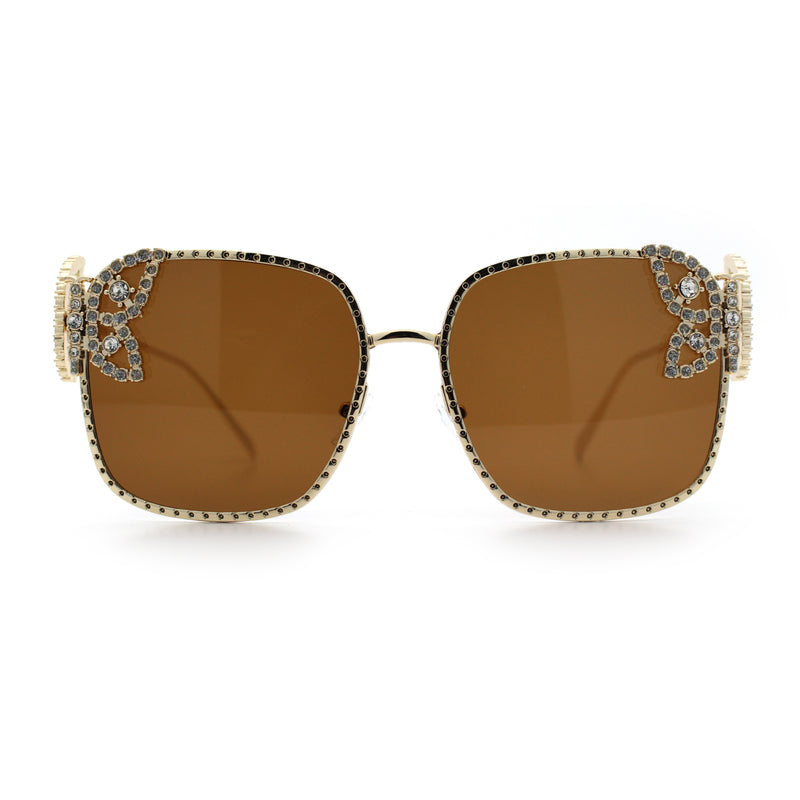 Luxury Womens Heavy Rhinestone Bling Rectangle Butterfly Metal Sunglasses
