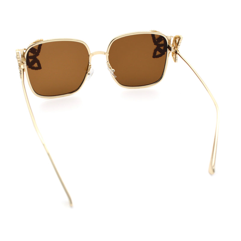 Luxury Womens Heavy Rhinestone Bling Rectangle Butterfly Metal Sunglasses