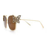 Luxury Womens Heavy Rhinestone Bling Rectangle Butterfly Metal Sunglasses