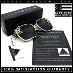 Luxury Womens Heavy Rhinestone Bling Rectangle Butterfly Metal Sunglasses