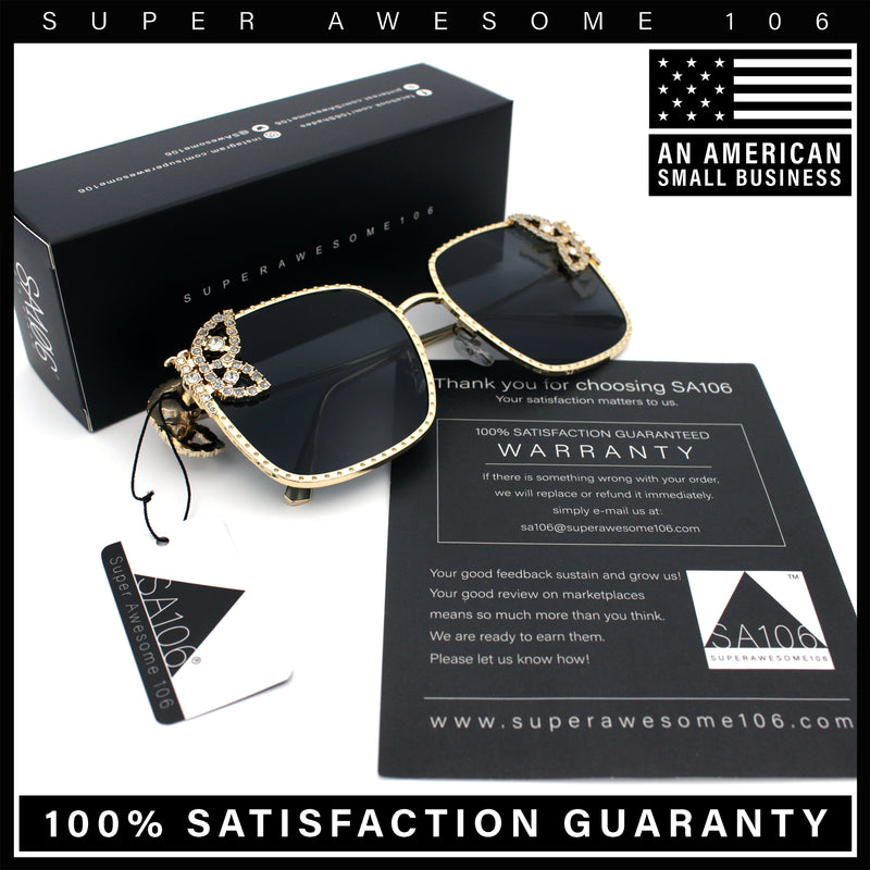 Luxury Womens Heavy Rhinestone Bling Rectangle Butterfly Metal Sunglasses