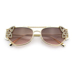 Luxury Womens Heavy Rhinestone Iced Out Cat Eye Metal Sunglasses