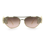 Luxury Womens Heavy Rhinestone Iced Out Cat Eye Metal Sunglasses