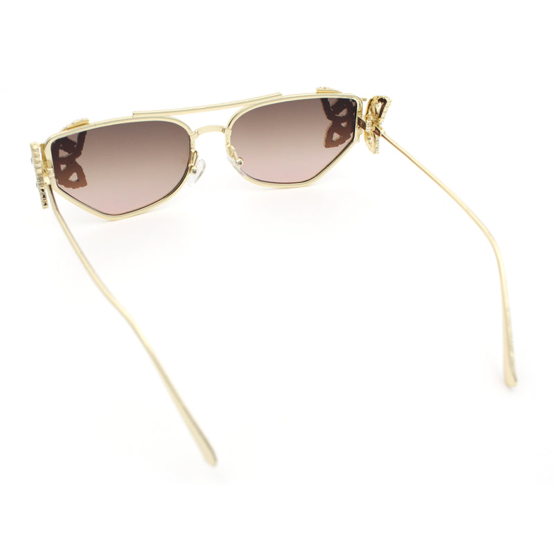 Luxury Womens Heavy Rhinestone Iced Out Cat Eye Metal Sunglasses