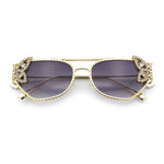Luxury Womens Heavy Rhinestone Iced Out Cat Eye Metal Sunglasses