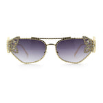 Luxury Womens Heavy Rhinestone Iced Out Cat Eye Metal Sunglasses