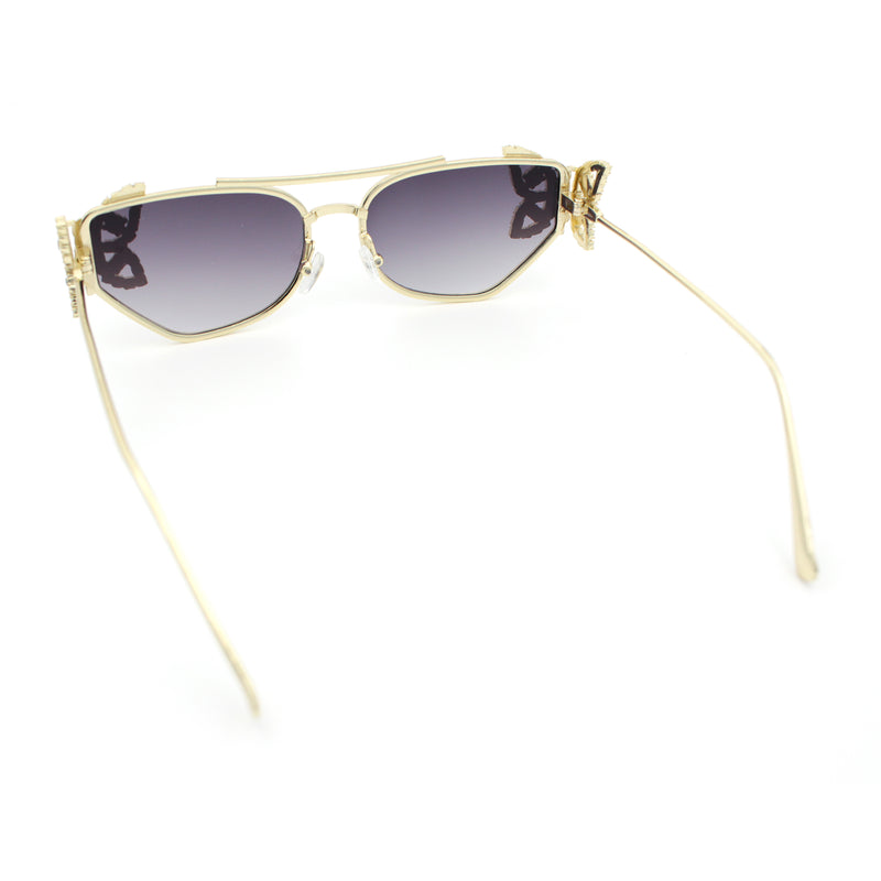 Luxury Womens Heavy Rhinestone Iced Out Cat Eye Metal Sunglasses