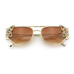 Luxury Womens Heavy Rhinestone Iced Out Cat Eye Metal Sunglasses