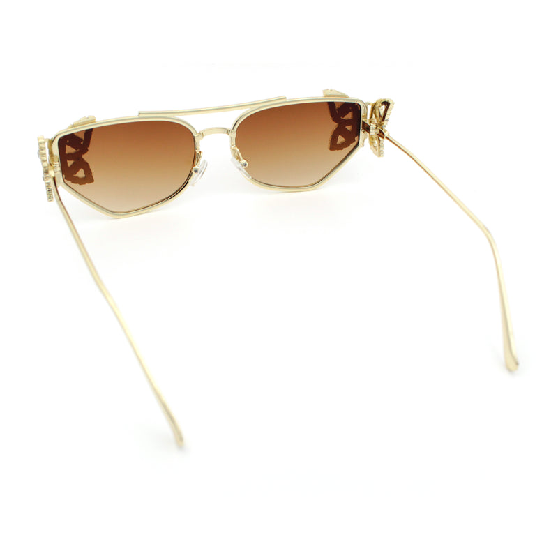 Luxury Womens Heavy Rhinestone Iced Out Cat Eye Metal Sunglasses